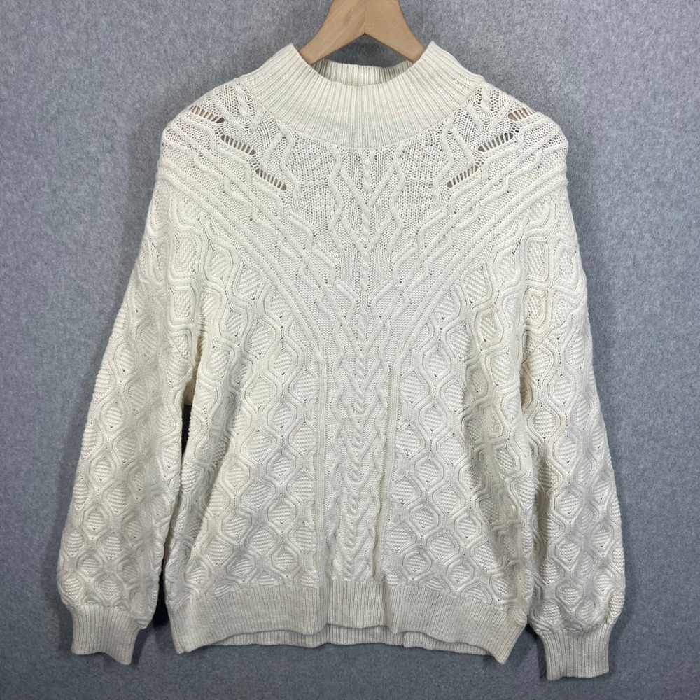 Talbots Sweater Women PXL Ivory Cable Knit‎ Mock Neck Cotton Blend NWT